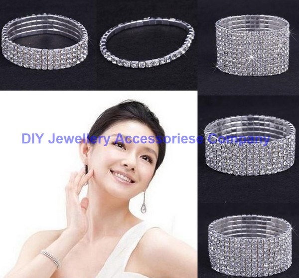 10PCS one two~tenRows Rhinestone Austria CZ Bracelets Crystal Wedding Bride Stretchy Bangle Wristband Jewelry Bracelet