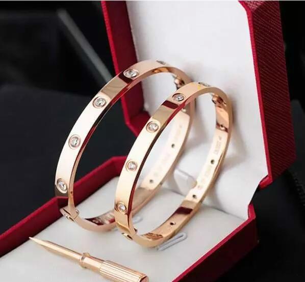 Promotion New fashion silver rose 18k gold 316L stainless steel screw bangle bracelet with screwdriver and original box screws never lose