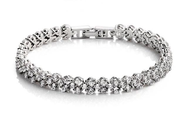 New Women 925 Silver Plated Shining Crystal Party Bracelet Zircon Bangle Silver Fine Jewelry BL