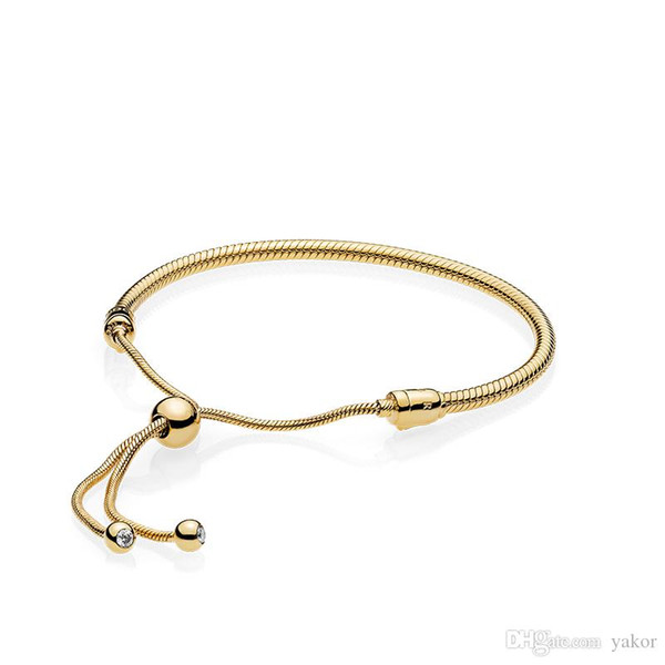 18K Yellow Gold Snake Chain Bracelet Set Original Box for Pandora 925 Silver Moments Adjustable size Bracelets Women Wedding Jewelry