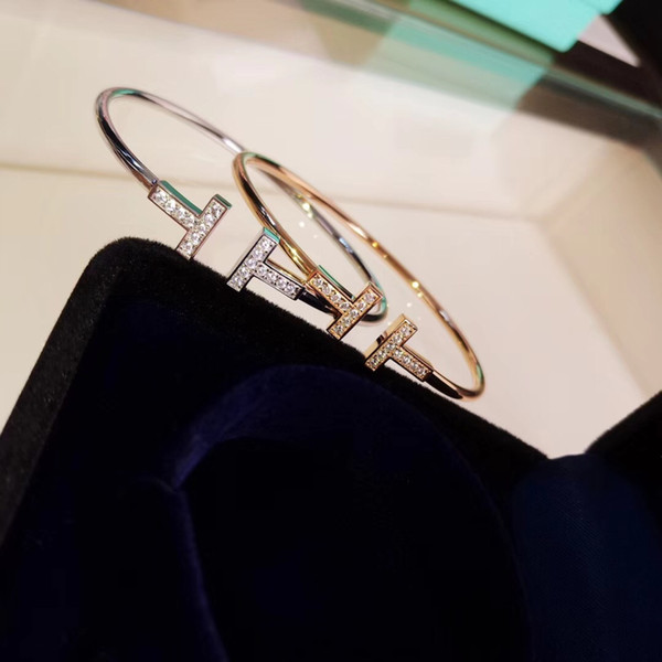 Spring/summer 2019 new elastic T double T bracelet S925 sterling silver gold-plated with diamond T with diamond