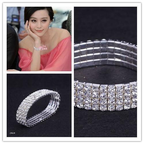 4-Row Crystal Wedding Jewelry Bracelet Rhinestone Cuff Bangle CZ Waistband