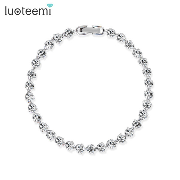 LUOTEEMI Brand New Jewelry 3Prongs Clear CZStone Bracelets & Bangles Luxury Romantic Women Wedding Bracelet Jewelry Accessories