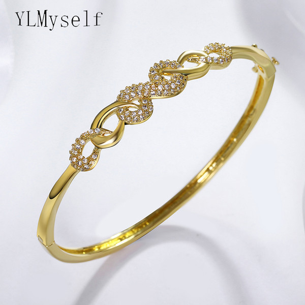 New fashion CZ bangle white/Gold color with clear tiny cubic zirconia pulseira feminina Elegant jewelry bracelets bangles