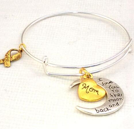 I Love You To The Moon And Back Bracelets Gold Aunt Mom SON DAD SISTER DAUGHTER GRANDMA Charm Bangle Cuff Wristband Jewelry Gift