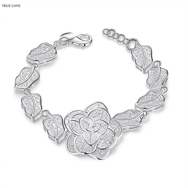 Hollow flower bride bracelet plated 925 sterling silver fashion woman jewelry luxury romantic style Valentine's Day gift free shipping