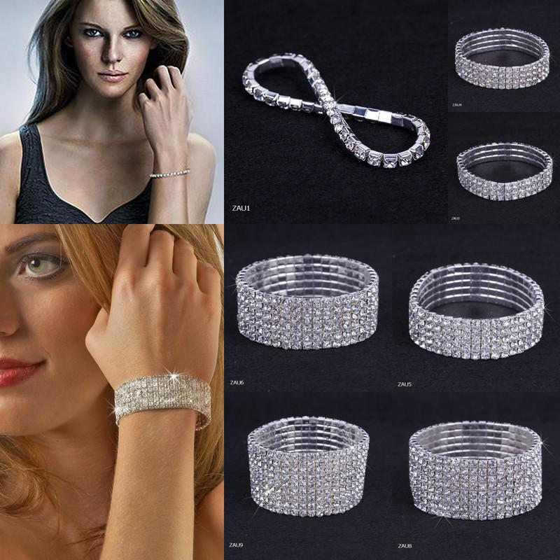 White Series Rhinestone Bracelet Elastic Stretchy Wristband Bangle Party Wedding Bridal Jewelry ZAU*5