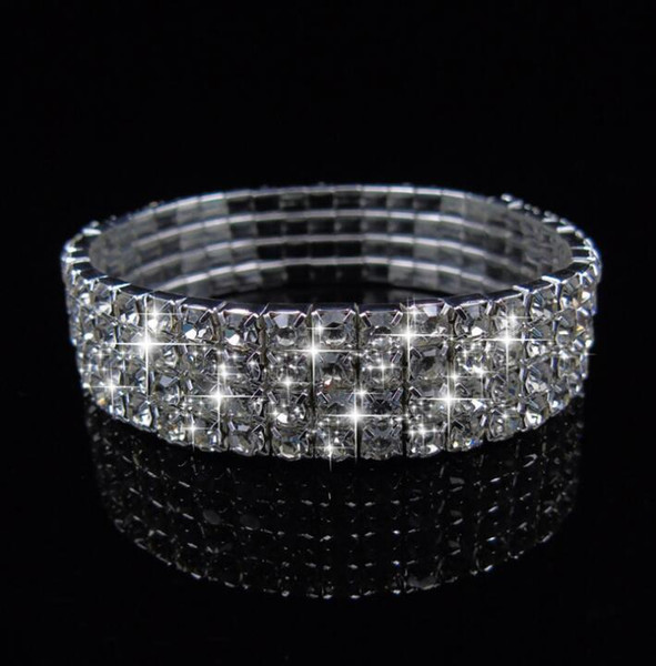 Fashion Crystal Rhinestone Stretch Bracelet Bangle Wedding Bridal Wristband For Bridesmaid, 1, 2, 3, 4, 5, 8 Rows