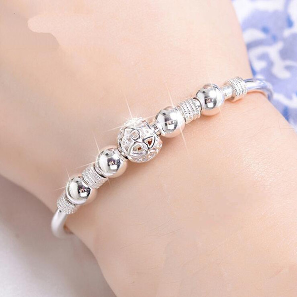 Nine Transit Bead Bracelet Bracelet White Copper Plated Silver Transfer Bead Bracelet Female Delicate Ball Jewelry