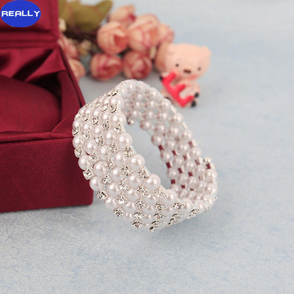 REALLY New Cheap Fashion In Stock 3 Row 5 Row Rhinestone Crystal White Pearls Wedding Bracelets For Party Bridal Jewelry Free Shipping