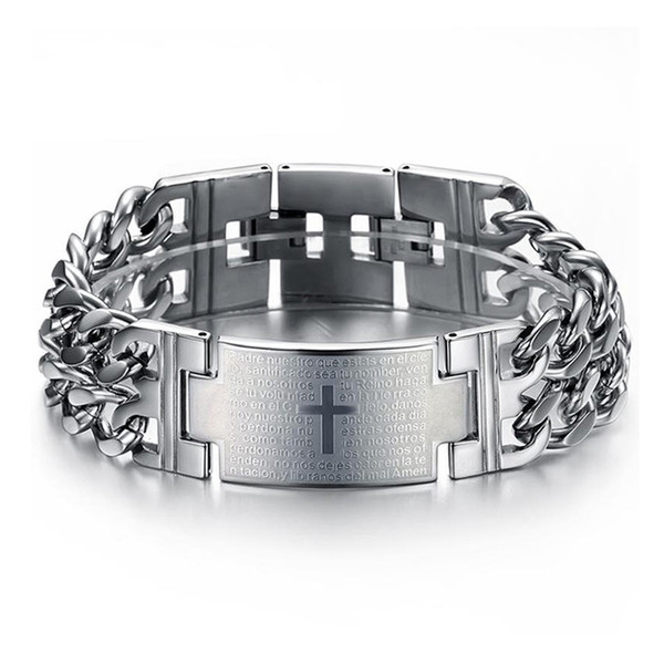 OBSEDE Punk Jesus Cross Bracelets Stainless Steel Bracelets Men Jewelry Male Charm Bangle Double Hand Chain Man Wristband