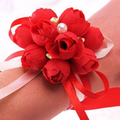 Rose Artificial Bride Flowers Bracelets Pearl Floral Hand Wrist Corsage Adjustable for Wedding Party Decoration Ceremony Party Wholesale