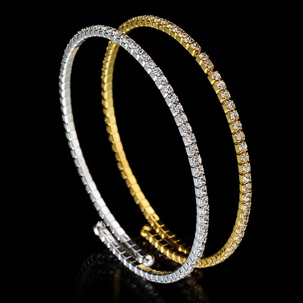 Luxury Super Flash CZ Crystal Bridal Bracelets Inlaid Rhinestone Wedding Gifts Elasticity Women Bracelet &bangle 1 Row