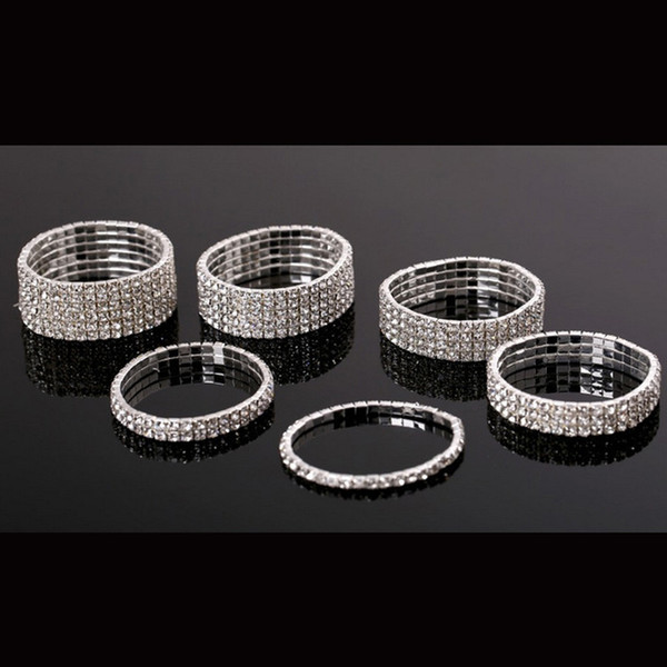 New Arrival 1 row to 10 rows Rhinestone Elastic Bracelet Jewelry Wedding Stretchy Bridal Crystal Bangle Wristband