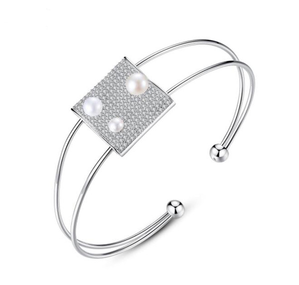 friendship charm bangle attractive design pearl square opening 3A cubic zirconia women bracelet free shipping cost fashion jewelry