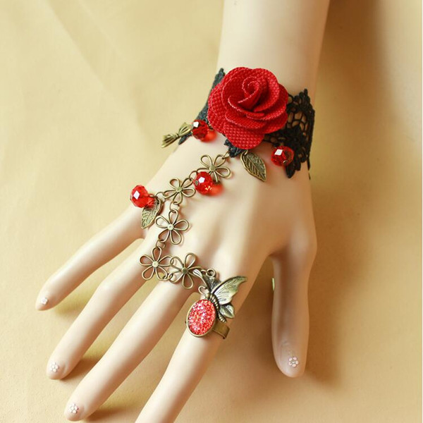 Vintage Black Lace Bracelets For Women Fashion Red Rose And Butterfly Lace Bracelets Elegant Party Jewelry