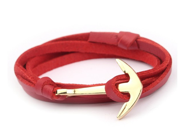 European and American popular classic gold alloy anchor leather bracelet Hook hand rope