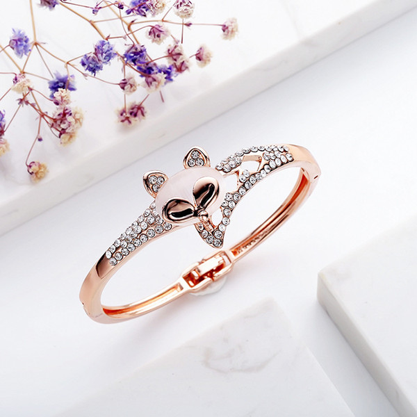 2018 Hot Sale Sale Wedding Bracelets Retro Personality Fashion Diamond Bracelet Natural Opal Fox Rose Gold Lady Crystal Wedding Jewelry