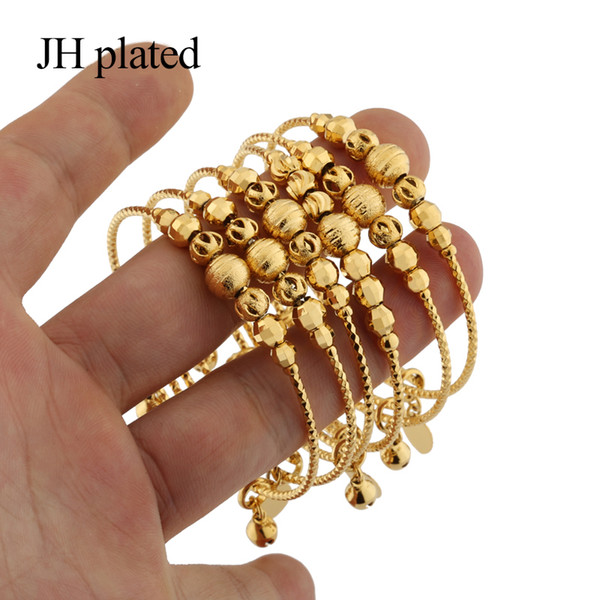 JHplated African Ethiopia Fashion gold color bell bangles jewelry women Party wedding gifts Stretchable Adjustable size Bracele