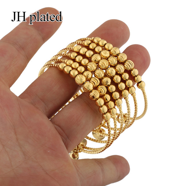 JHplated New African Fashion Adjustable size gold color bell bangles jewelry women Party wedding gifts Stretchable free size Bracelet