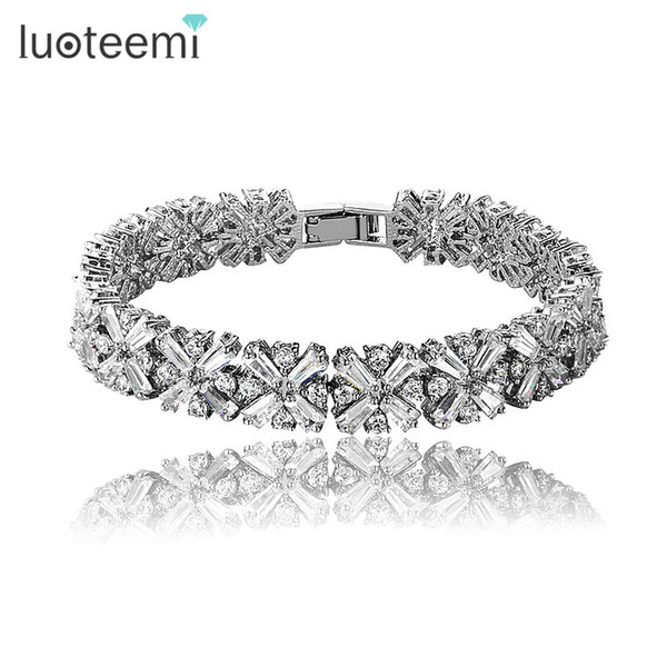 LUOTEEMI Brand New Luxurious Women Chain Bracelet Bride Wedding Zircon Bangles High Quality CZ Inlay Bracelet for Girl Party