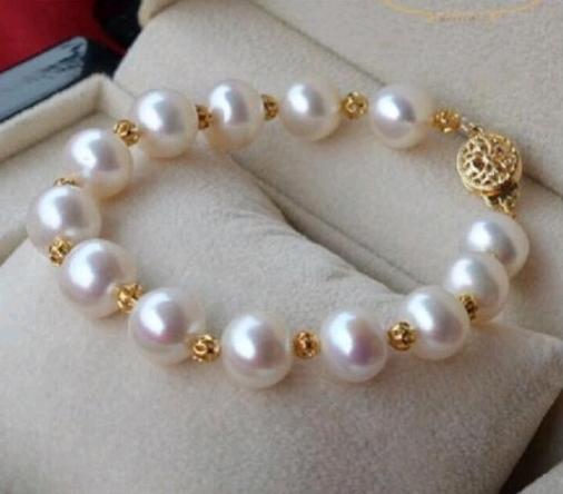 PRECIOUS 10-11MM ROUND SOUTH SEA WHITE PEARL BRACELET 14K