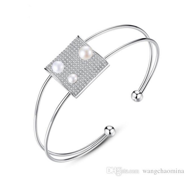 friendship charm bangle attractive design pearl square opening 3A cubic zirconia women bracelet free shipping cost fashion jewelry