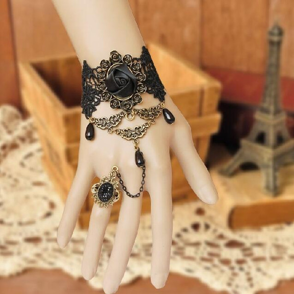 Lace sexy fashion bracelet court-court dance black rose decorated bracelet ring ethnic style characteristic ring bracelet set jewelry