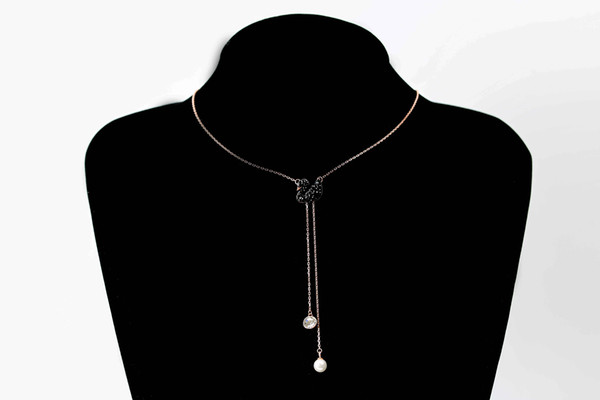 S925 sterling silver black swan tassel necklace sweater chain long section with beaded diamonds Y-shaped clavicle chain female