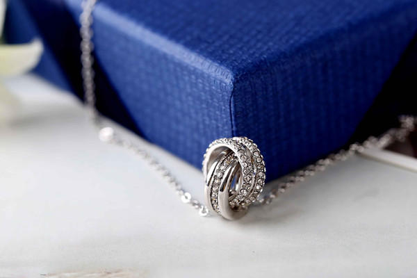 2019 Christmas Star Wishes Double Ring Crystal Pendant Clavicle Chain SPARKLING Studded with S925 Sterling Silver