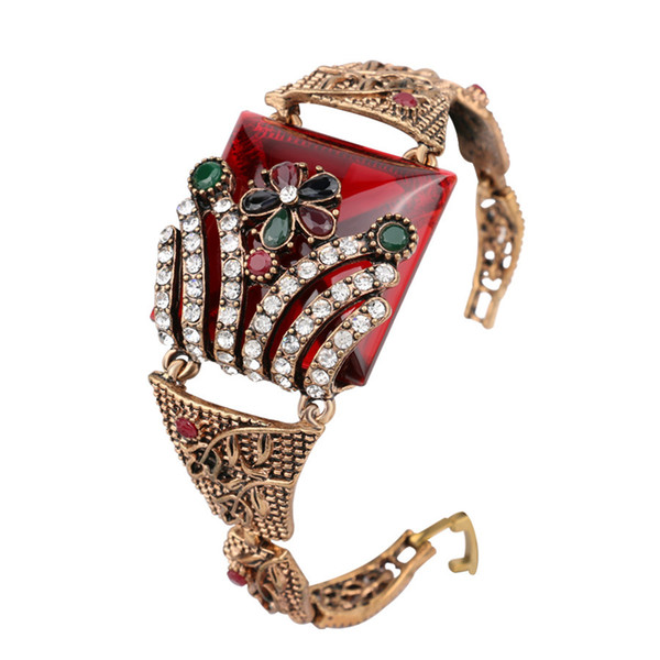 New retro ruby bracelet female jewelry plated gold color resin Turkish bracelet four color options Free shipping