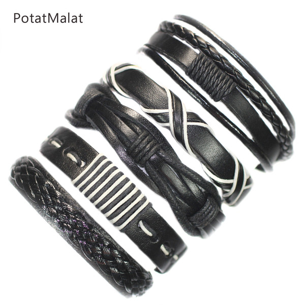 PotatMalat 5pcs/lot new fashion handmade ethnic braid bracelets wristband genuine charming leather bracelet for party F74