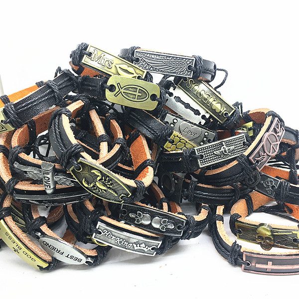 Brand New 50pcs copper alloy leather wristband bracelet harmless mens and womens retro wholesale fashion gift party