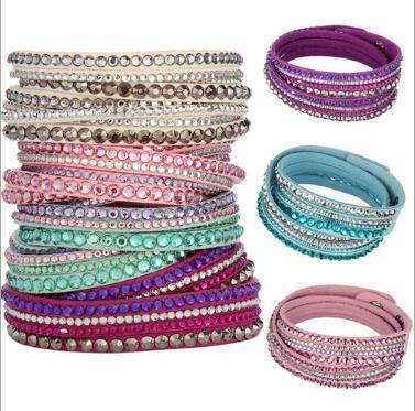 New Fashion Multilayer Wrap Bracelets Slake Deluxe Leather Charm Bangles With Sparkling Crystal Women Sandy Beach Fine Jewelry Gift