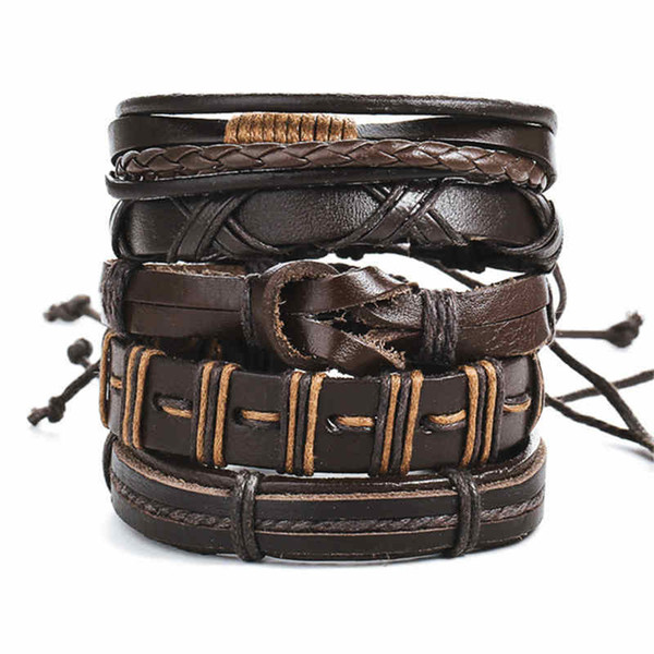 2019 Fashion Explosion Leather Bracelet foreign trade leather suit men's bracelet bracelet rope Vintage knitted leather handwear
