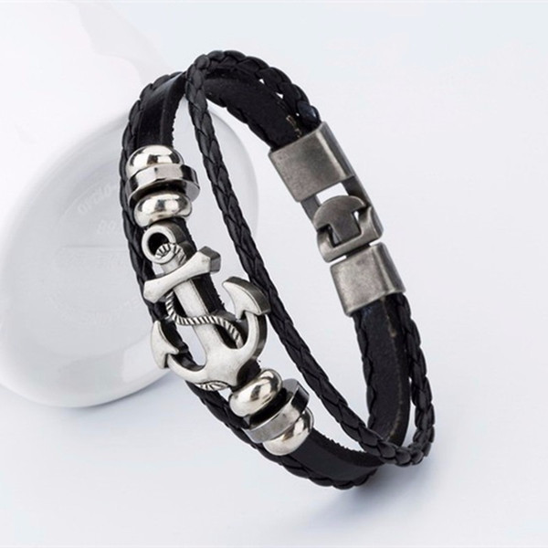 Endless August New Pirate Style Alloy Stainless Steel Anchor Brac
8000
elet For Men Genuine Cow Leather Bracelet Jewelry Bangles