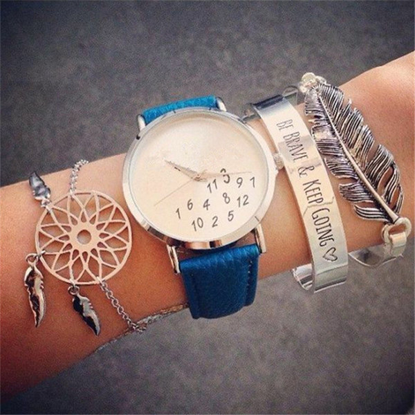 3Pcs/Set Boho Leaves Dreamcatcher Alphabet Chain Opening Bangle Women Fashion Silver Bracelet Set Exquisite Valentines Day Gift