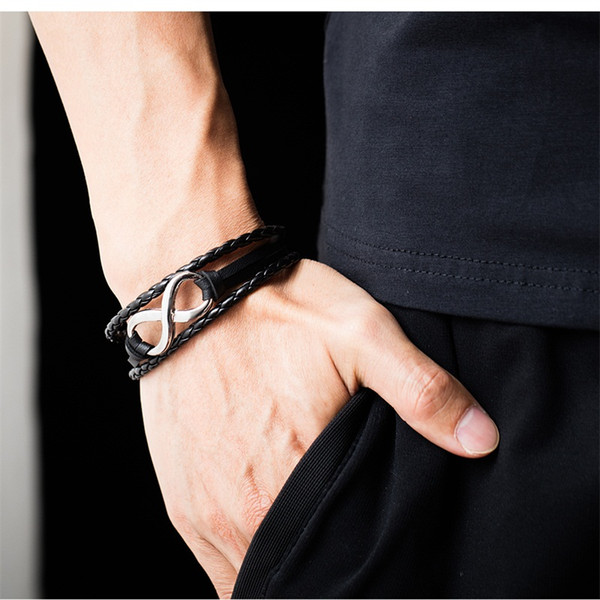 2019 new Infinity Bracelet 6 Colors Stainless Steel Leather Bracelet for Men Jewelry Braid Chain Accessories Drop Shipping