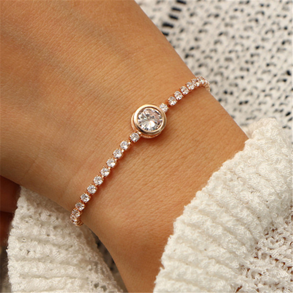 New Round Tennis Bracelet For Women Rose Gold Silver Color Cubic Zirconia Charm Bracelets & Bangles Femme Wedding Jewelry