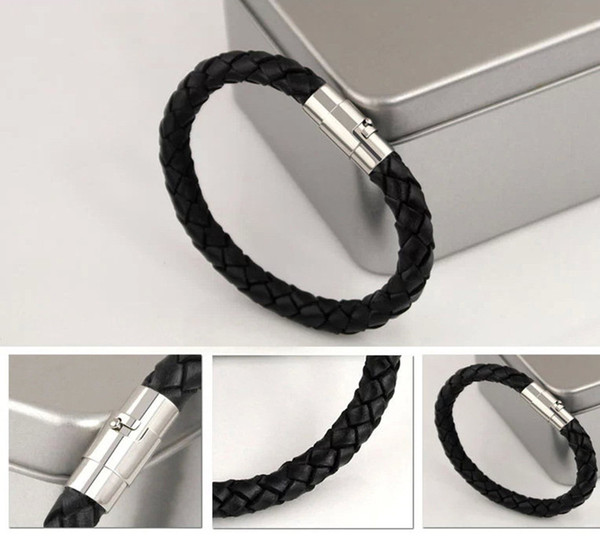 2018 New Trendy Men Black Leather Bracelet Friendship Bracelets & Bangles Pulseras Hombre Punk Men Jewelry Christmas Gift