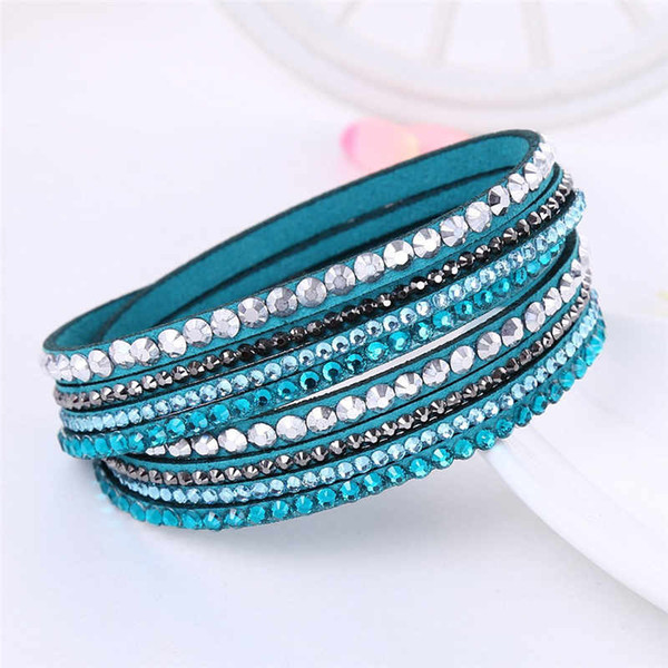 2019 New Leather Bracelet Rhinestone Crystal Bracelet Wrap Multilayer Bracelets for women feminino pulseras mulher Jewelry