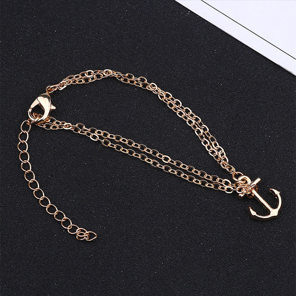 Fashion Ethnic Minimalist Men Charm Double Chain Anchor Bracelets for Women men Dainty Thin Bracelet Jewelry Female Girl Cute Pulseira