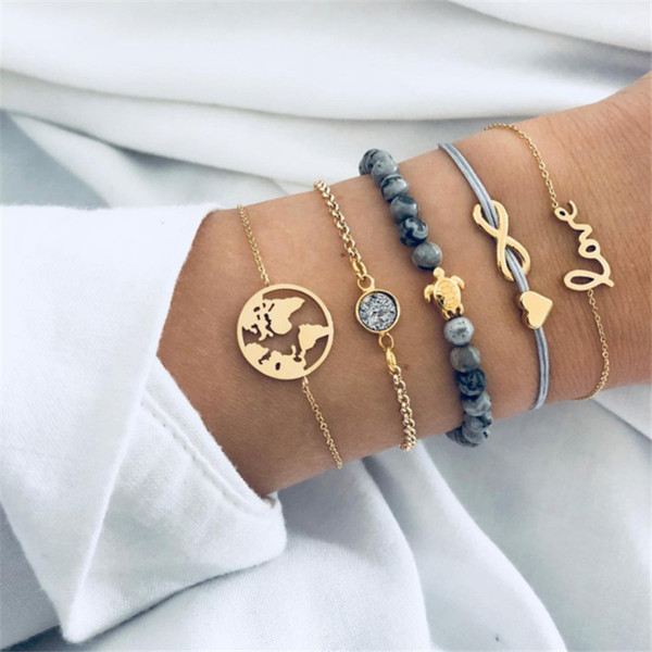Bohemian Turtle Charm Bracelets Bangles For Women Fashion Gold Color Strand Bracelets Sets Jewelry Party Gifts