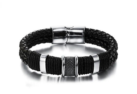 Inverted Magnetic Buckle Leather Bracelet