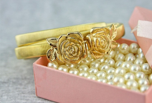 Female Metal Elastic Gold Lion Head Thin Belt Bangles Bracelet Woman Belts