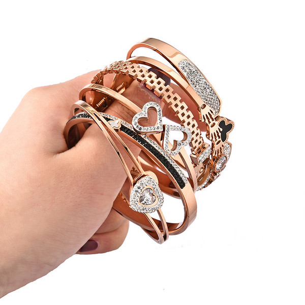 titanium steel luxury bracelet bangle good quality jewelry rose gold with diamonds simple bracelet not fade