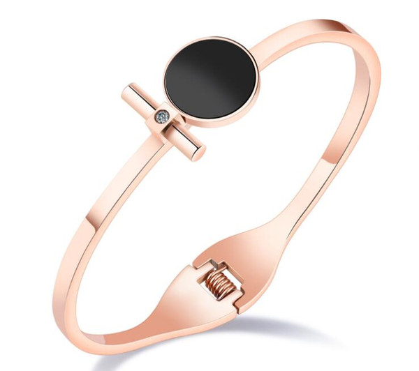 Korean version of the black round cake round bar spring opening bracelet fashion titanium steel tide female jewelry