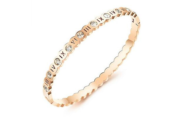 Korean version of the new Roman digital diamond bracelet ladies hollow jewelry titanium steel rose gold