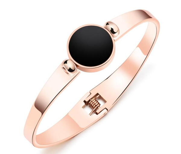 New Korean black and white round cake can be turned titanium steel rose gold bracelet fashion spring opening bracelet female