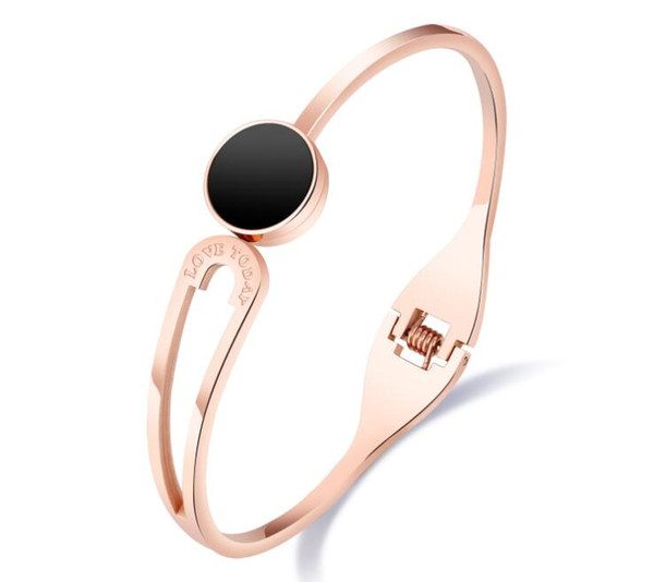 Europe and the United States titanium steel tide jewelry hand ring black round cake geometric modeling spring opening bracelet